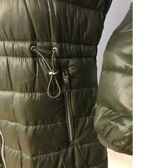 Butter Soft Lightweight Long Olive Green Coat Jacket Puffer Hooded Fall Spring - Picture 6 of 8